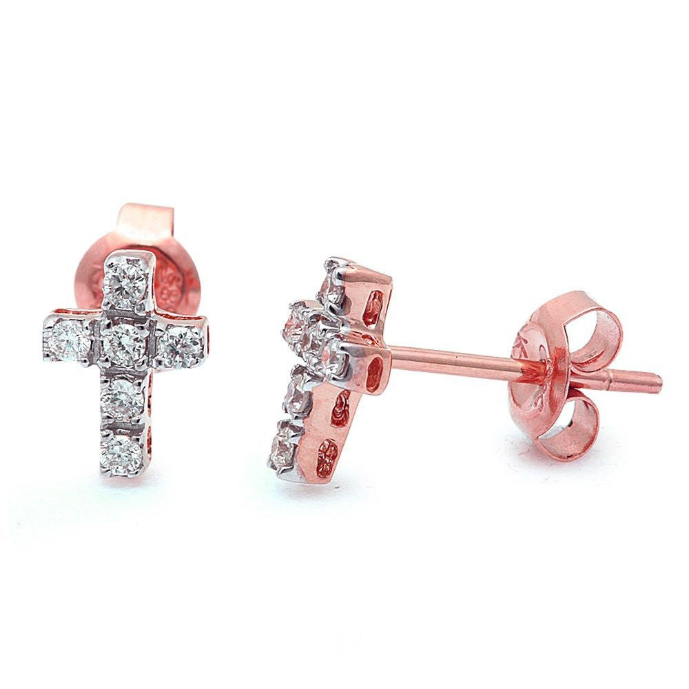 Muse Jewelry .15ct Round Diamond Cross Stud Earrings 14kt Rose gold