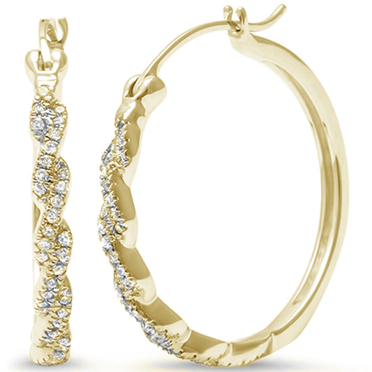 Muse Jewelry .21ct 14k Yellow Gold Twisted Prong Diamond Hoop Earrings