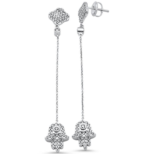 Muse Jewelry .64ct 14k White Gold Diamond Hand of Hamsa Drop Dangle Earrings