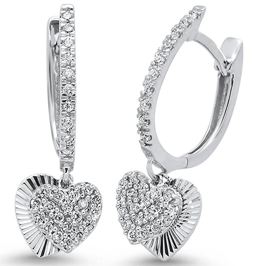 Muse Jewelry .36ct 14k White Gold Diamond Heart Dangle Earrings