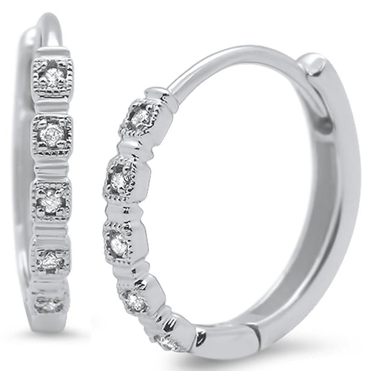 Muse Jewelry .07ct 14k White Gold Diamond Hoop Huggie Earrings