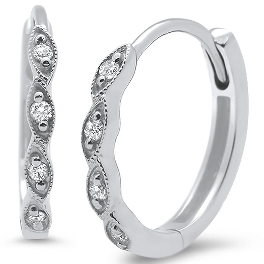 Muse Jewelry .09ct 14k White Gold Diamond Hoop Huggie Earrings