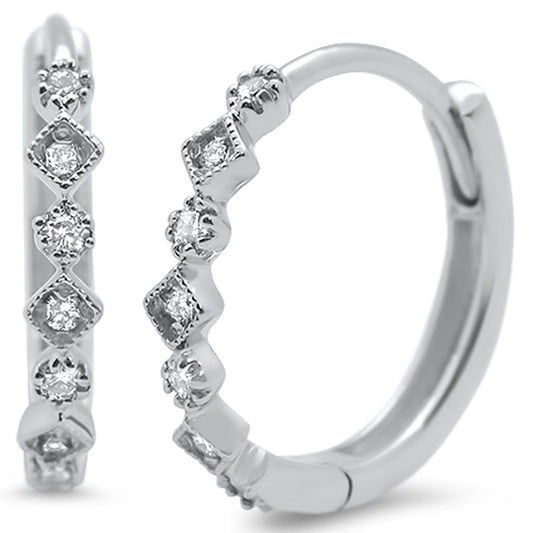 Muse Jewelry .15ct 14k White Gold Hoop Huggie Diamond Earrings