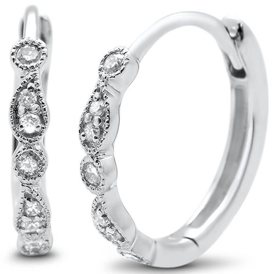 Muse Jewelry .13ct G SI 14k White Gold Antique Style Hoop Huggie Diamond Earrings