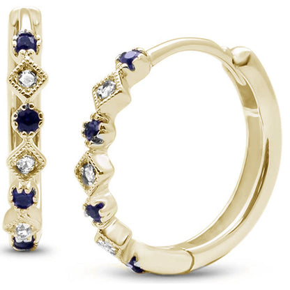 Muse Jewelry .16ct 14K Yellow Gold Blue Sapphire & Diamond Hoop Huggie Earrings