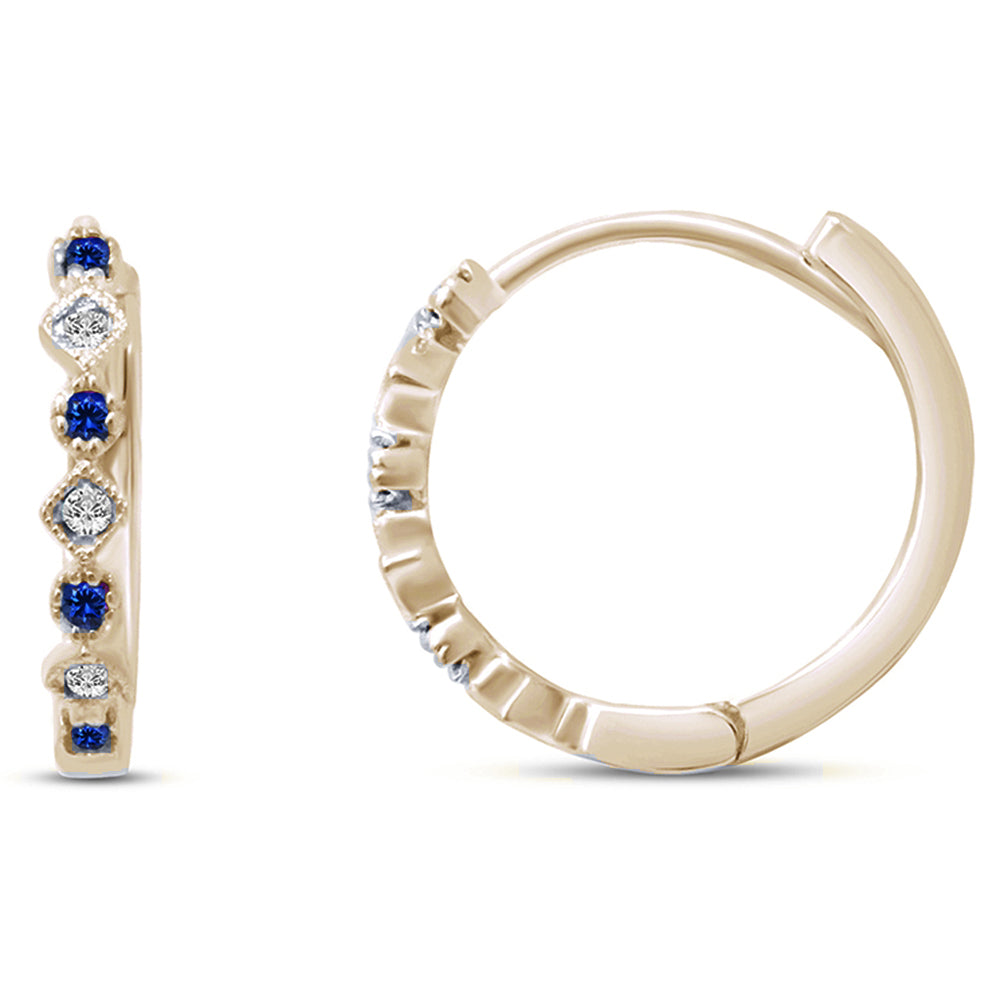 Muse Jewelry .16ct 14K Yellow Gold Blue Sapphire & Diamond Hoop Huggie Earrings