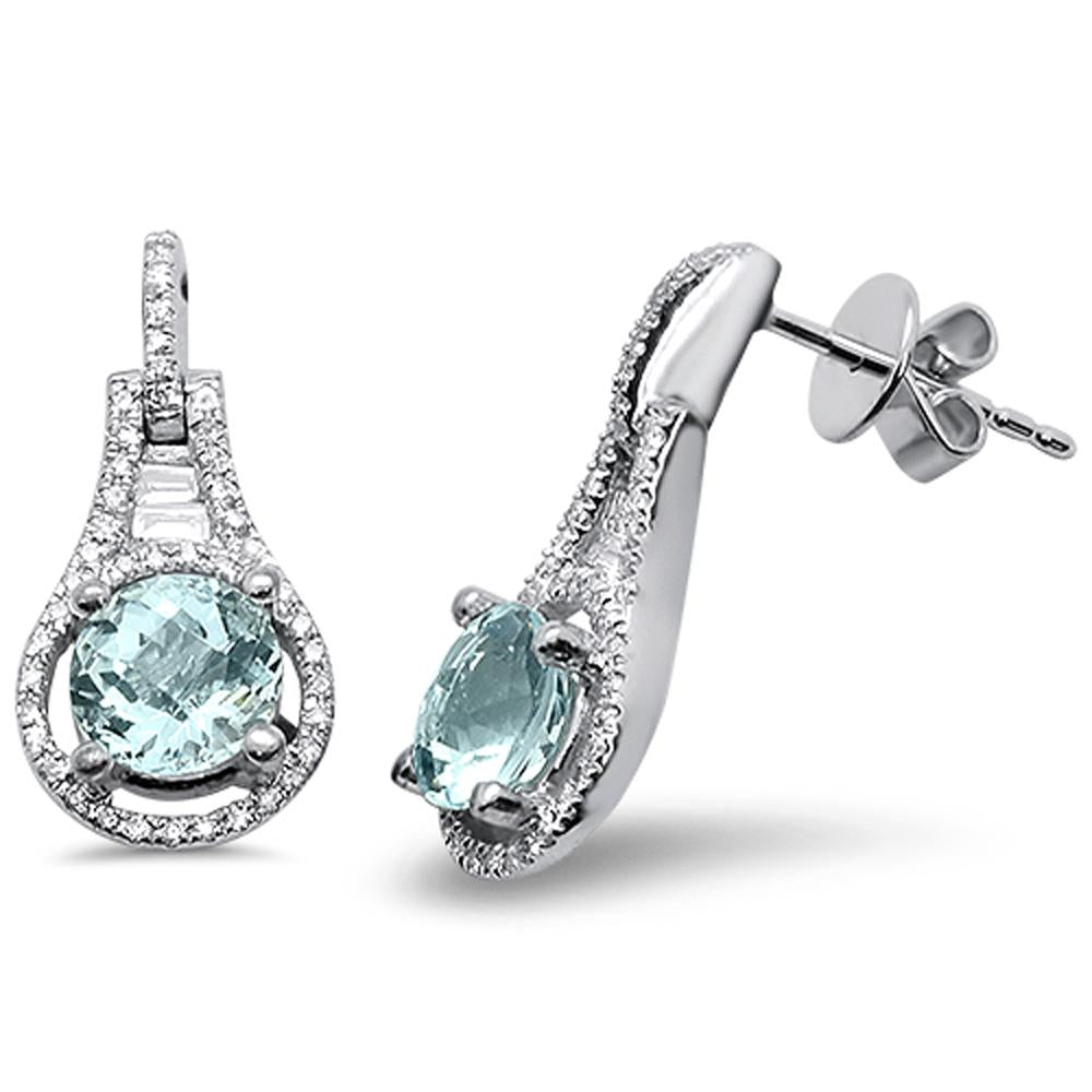 Muse Jewelry 1.60cts 14k White gold Round Aquamarine & Diamond Earrings