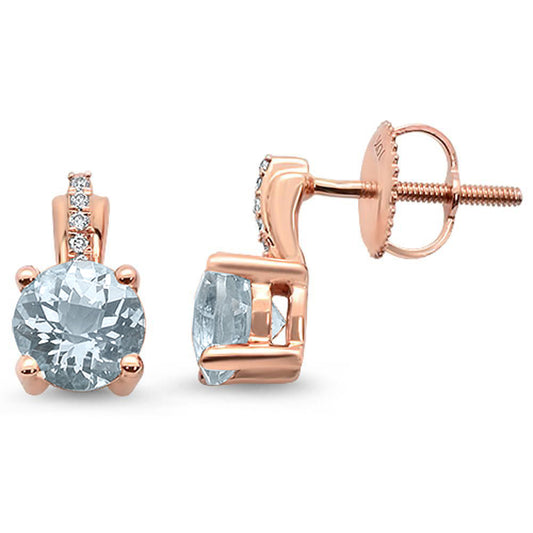 Muse Jewelry 1.03ct 10k Rose Gold Aquamarine & Diamond Drop Stud Earrings