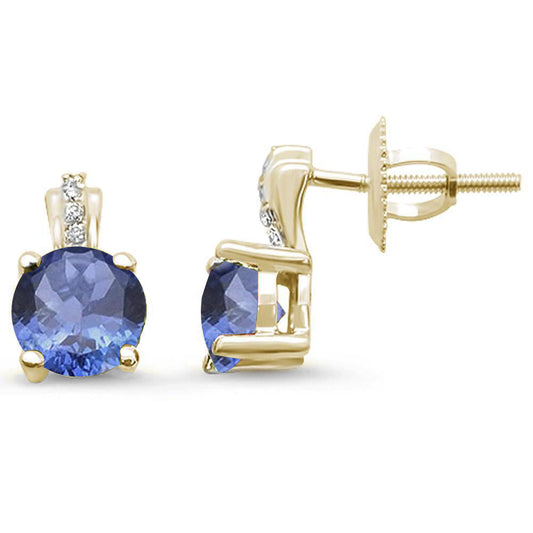 Muse Jewelry 1.91ct 10k Yellow Gold Natural Round Tanzanite & Diamond Earrings