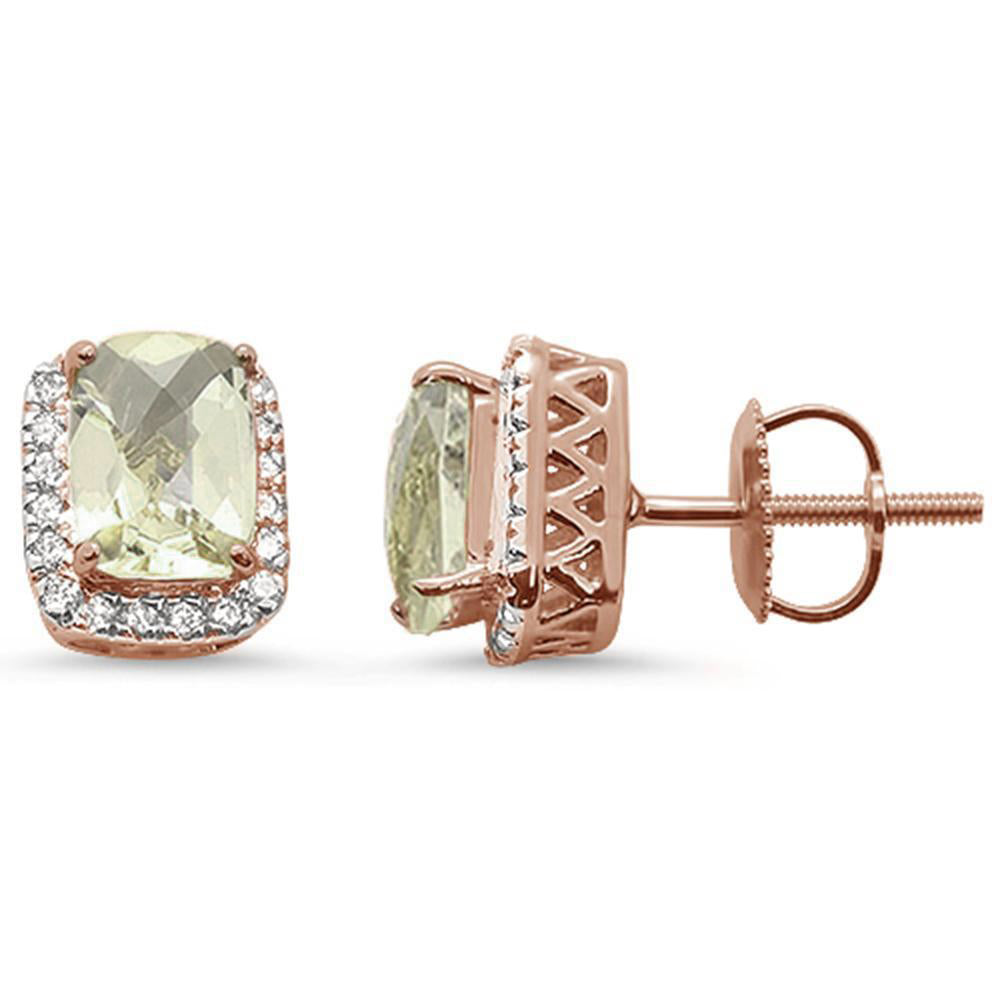 Muse Jewelry 2.2ct 10k Rose Gold Cushion Green Amethyst & Diamond Earrings