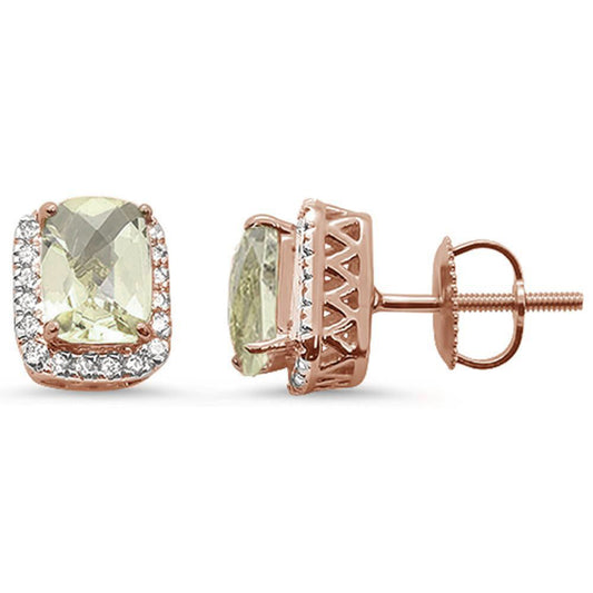 Muse Jewelry 2.2ct 10k Rose Gold Cushion Green Amethyst & Diamond Earrings