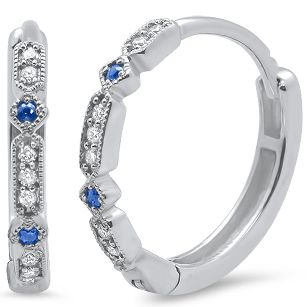 Muse Jewelry .21ct 14k White Gold Blue Sapphire & Diamond Hoop Antique Earrings