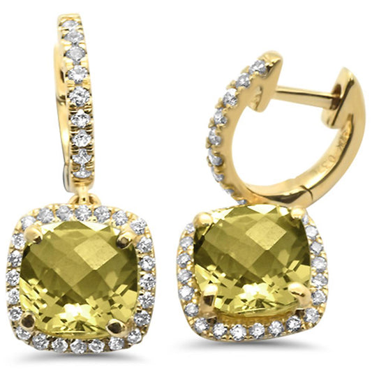 Muse Jewelry 3.1ct 10k Yellow Gold Cushion Olive & Diamond Earrings