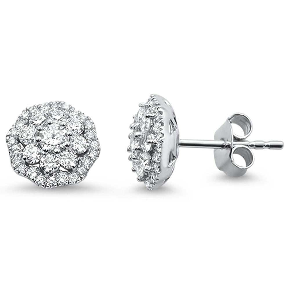 Muse Jewelry .86ct 14k White Gold Cluster Flower Stud Art Deco Diamond Earrings