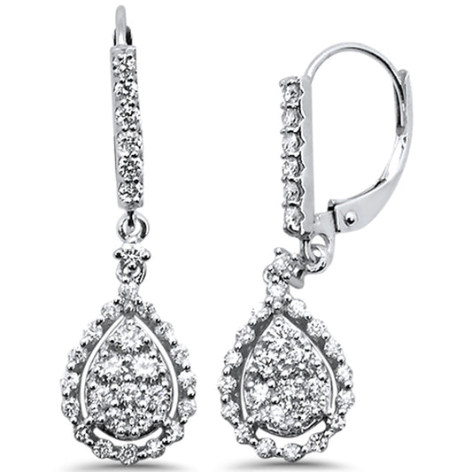 Muse Jewelry .95ct F SI 14K White Gold Micro Pave Pear Shape Drop Dangle Diamond Earrings