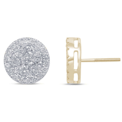 Muse Jewelry 1.52ct F SI 10K Yellow Gold Round Button Micro Pave Diamond Earrings