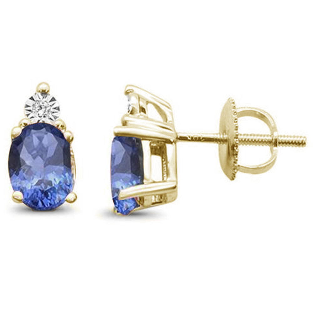 Muse Jewelry 1.50ct 10K Yellow Gold Oval Natural Tanzanite & Diamond Earrings