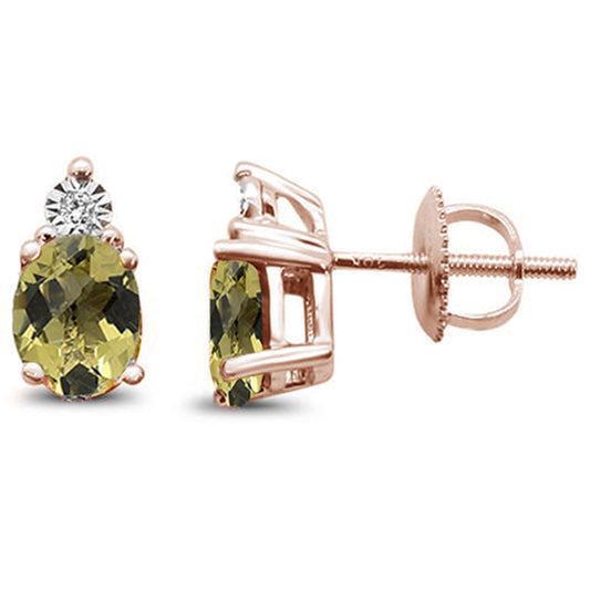 Muse Jewelry 1.37ct 10K Rose Gold Natural Olive Topaz & Diamond Earrings