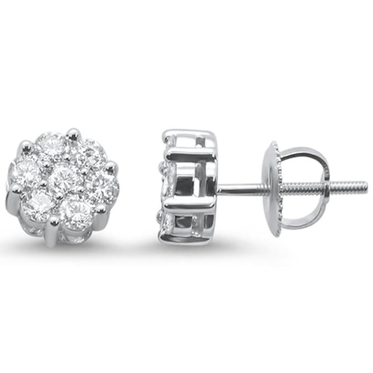 Muse Jewelry .90ct 14k White Gold Round Diamond Cluster Stud Earrings