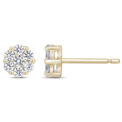 Muse Jewelry .53ct 14k Yellow Gold Round Diamond Cluster Stud Earrings