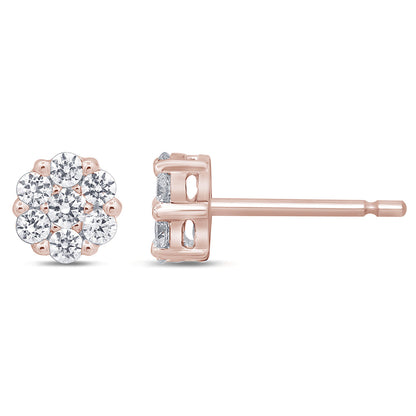 Muse Jewelry .51ct 14k Rose Gold Round Diamond Cluster Stud Earrings