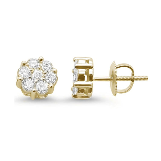 Muse Jewelry .74ct 14k Yellow Gold Round Diamond Cluster Stud Earrings