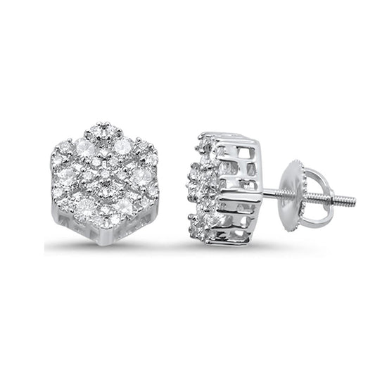 Muse Jewelry 1.00ct 14k White Gold Round Diamond Snowflake Cluster Stud Earrings