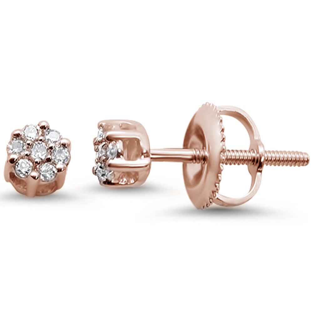 Muse Jewelry .11ct 14KT Rose Gold Flower Round Solitaire Cluster Diamond Earrings