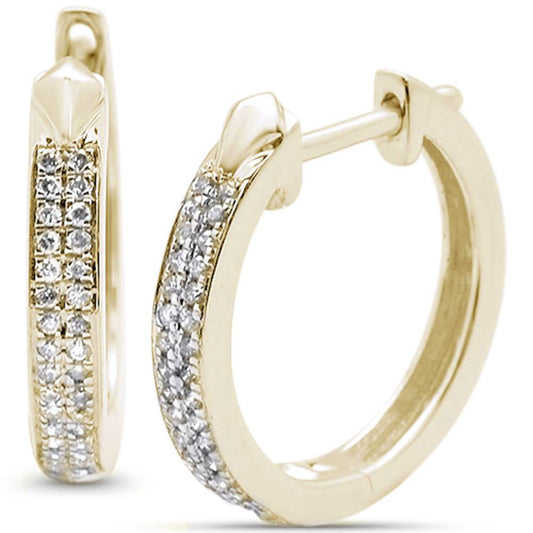 Muse Jewelry .16cts 10k Yellow Gold Hoop Huggie Micro Pave Round Diamond Earrings