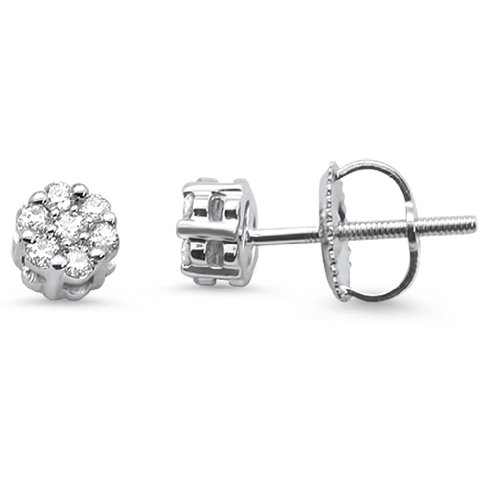 Muse Jewelry .20cts 14k White gold Round Flower Micro Pave Diamond Stud Earrings