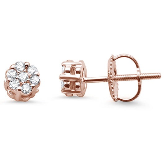 Muse Jewelry .23cts 14k Rose Gold Round Flower Micro Pave Diamond Stud Earrings