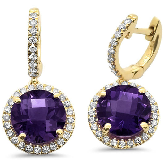 Muse Jewelry 5.16ct 10k Yellow Gold Round Purple Amethyst & Diamond Earrings