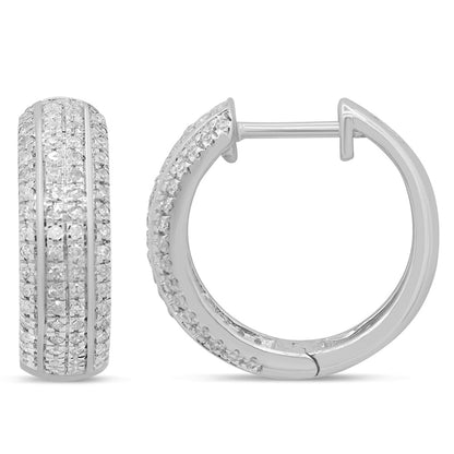 Muse Jewelry .35ct 10k White Gold Diamond Micro Pave Hoop Huggie Earrings
