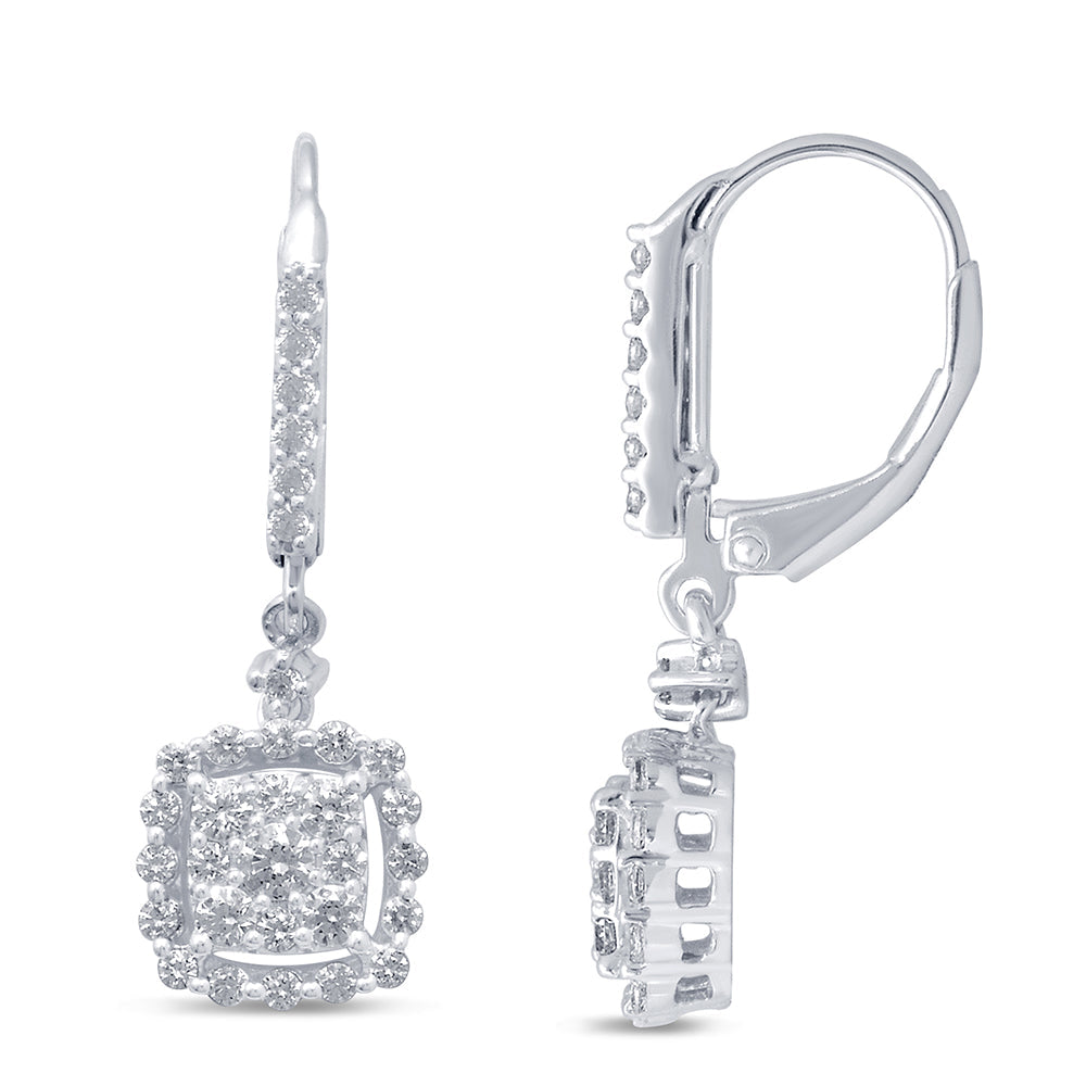 Muse Jewelry .98cts 14k White Gold Diamond Drop Dangle Hoop Earrings