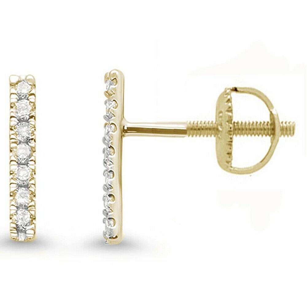 Muse Jewelry .11ct G SI 14K Gold Diamond Bar Line Modern Screw Back Earrings