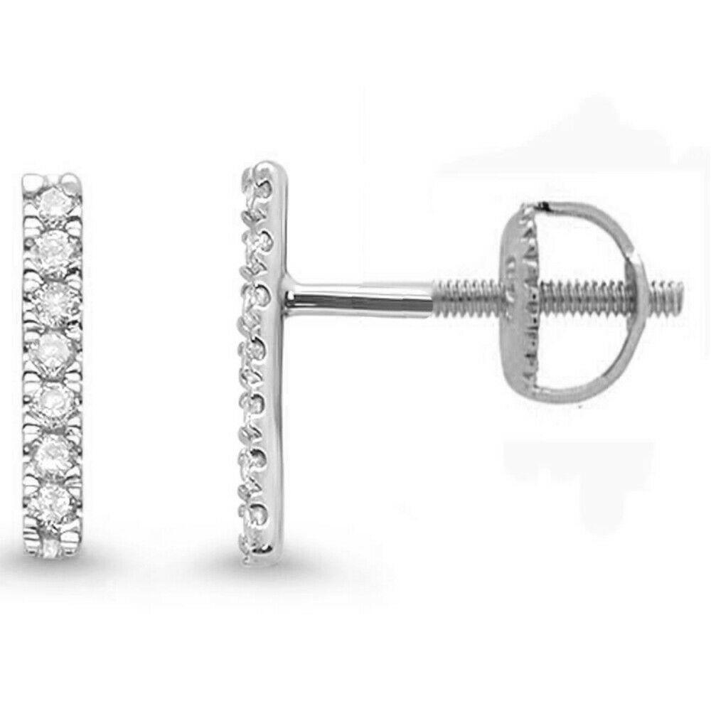 Muse Jewelry .11ct G SI 14K Gold Diamond Bar Line Modern Screw Back Earrings