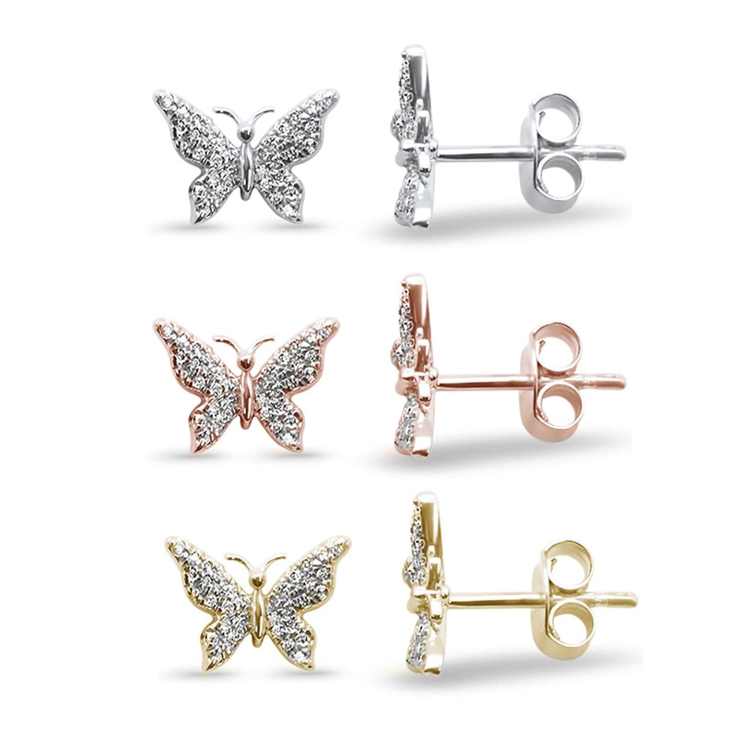 Muse Jewelry .11ct 14kt Gold Butterfly Diamond Stud Earrings