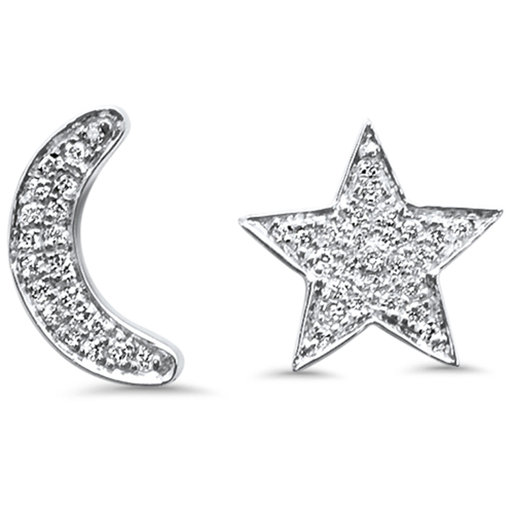 Muse Jewelry .12ct 14kt White Gold Diamond Crescent Moon & Star Stud Earrings