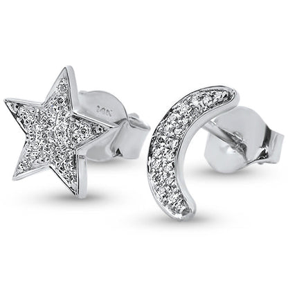 Muse Jewelry .12ct 14kt White Gold Diamond Crescent Moon & Star Stud Earrings