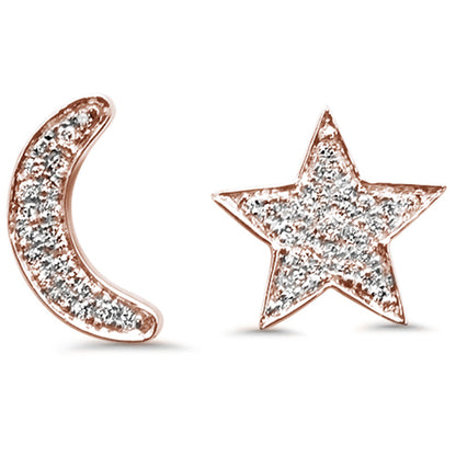 Muse Jewelry .09ct 14kt Rose Gold Diamond Crescent Moon & Star Stud Earrings