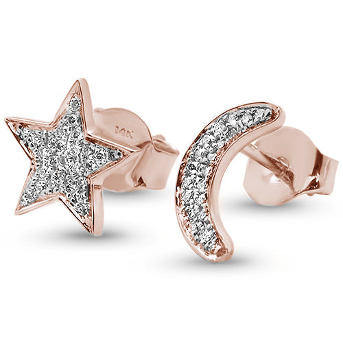 Muse Jewelry .09ct 14kt Rose Gold Diamond Crescent Moon & Star Stud Earrings