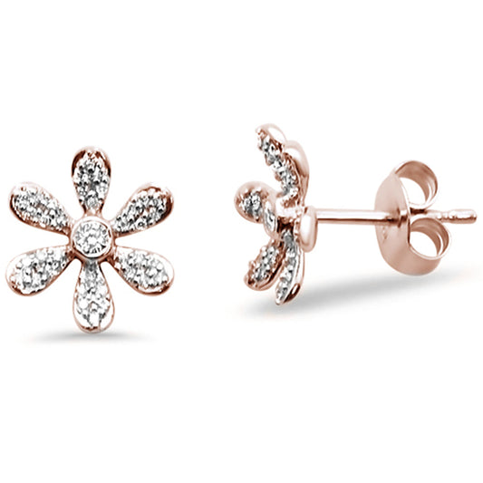 Muse Jewelry .18ct 14kt Rose Gold Diamond Trendy Flower Stud Earrings