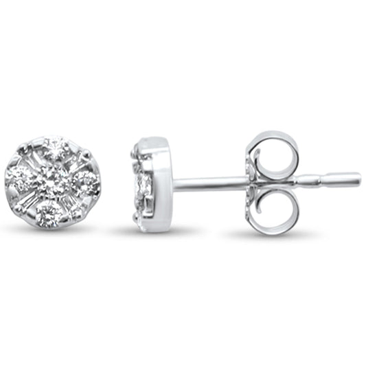 Muse Jewelry .22ct 14kt White Gold Round & Baguette Diamond Solitaire Stud Earrings