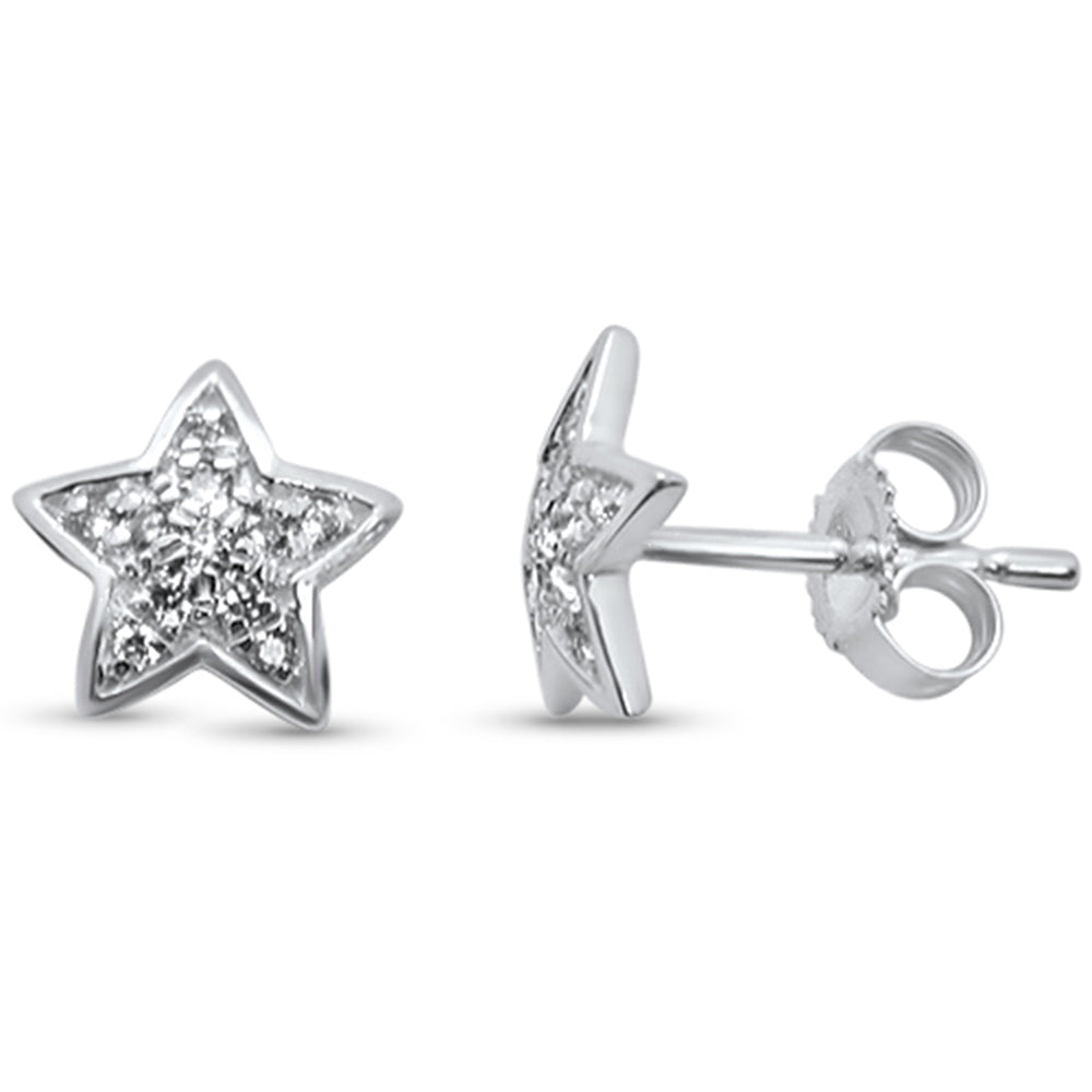 Muse Jewelry .12ct 14kt White Gold Trendy Star Bezel Set Diamond Stud Earrings