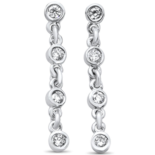 Muse Jewelry .17ct 14kt White Gold Round Bezel Diamond Chain Trendy Drop Dangle Earrings