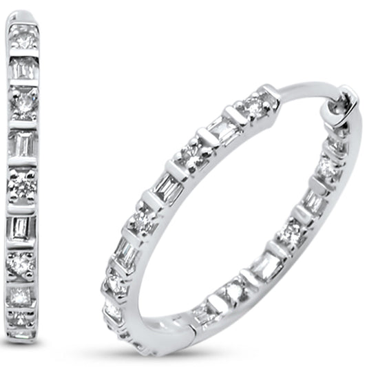 Muse Jewelry .81ct 14kt White Gold Baguette & Round Diamond Hoop Earrings