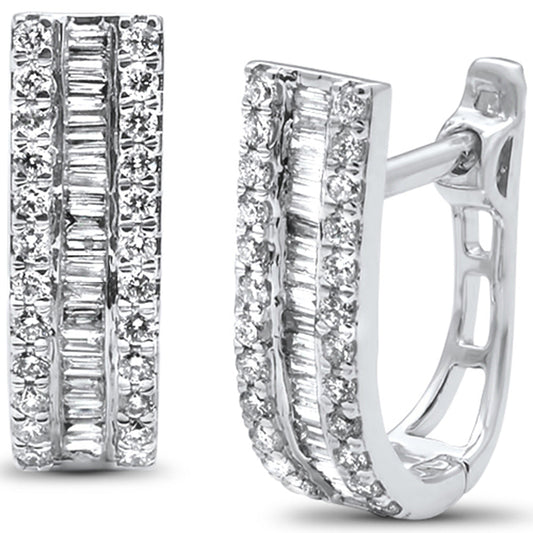 Muse Jewelry .66ct 14kt White Gold Baguette Diamond J Hoop Earrings