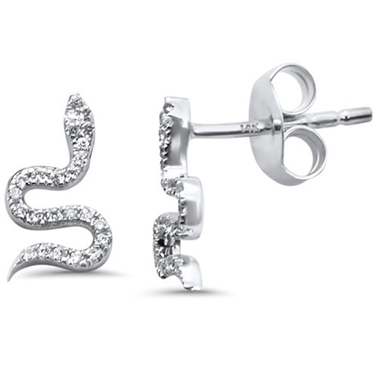 Muse Jewelry .12ct 14k White Gold Trendy Diamond Snake Serpent Stud Earrings