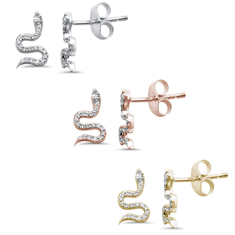 Muse Jewelry .09ct 14k Gold Trendy Diamond Snake Serpent Stud Earrings