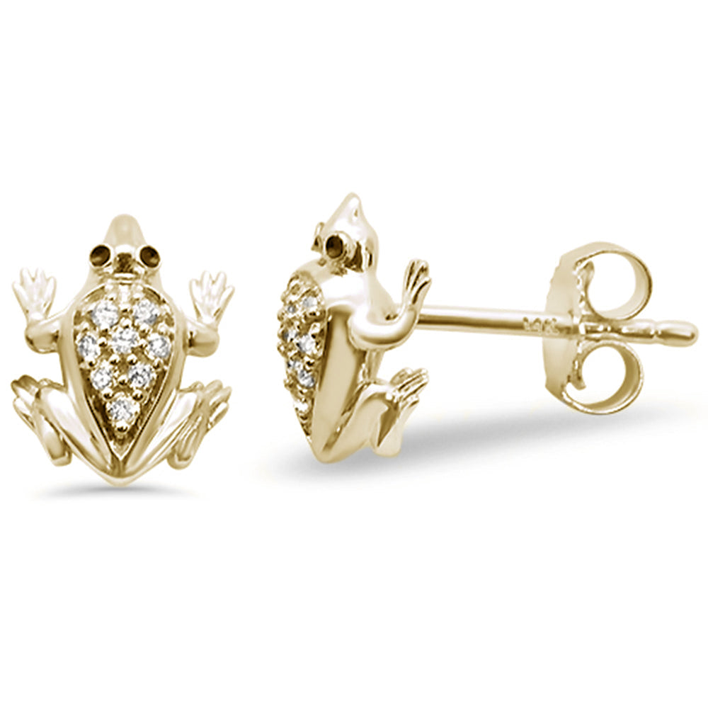 Muse Jewelry .08ct 14k Yellow Gold Diamond Frog Stud Earrings